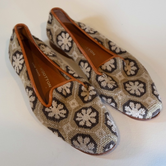 Stubbs & Wootton Shoes - Stubbs & Wooton Neutral Floral Handmade Women’s Palm Beach Casual Mules Loafers